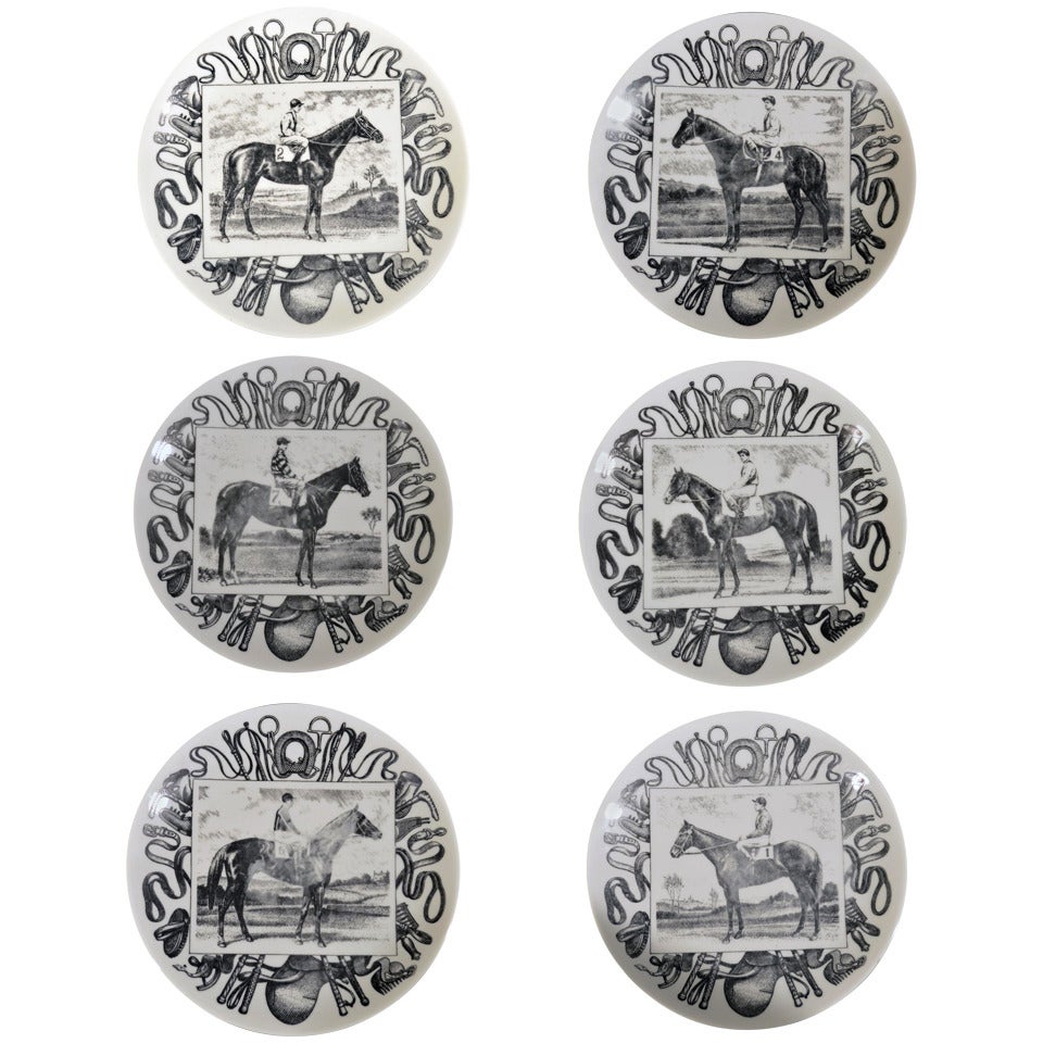 A Set of Six Piero Fornasetti Italian Grand Champion Horse and Jockey Plates