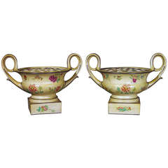 A Pair of Fine Wedgwood Caneware Pot Pourri Urns, Covers and Liners
