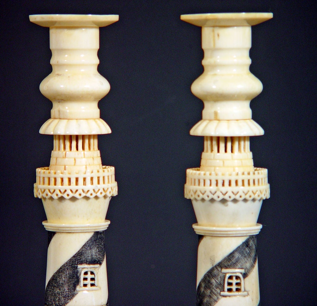 A Pair of Anglo-Indian Bone Lighthouse Candlesticks.