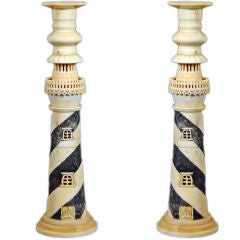A Pair of Anglo-Indian Bone Lighthouse Candlesticks.