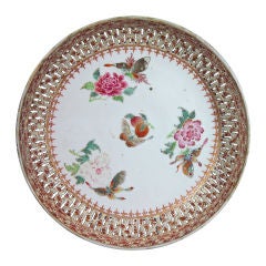 A Chinese Export Openwork Famille Rose & Faux Bois Saucer Dish.