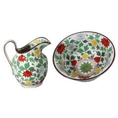 Antique A Colourful Bristol Pearlware Jug and Basin