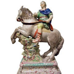 An English Pearlware Pottery Equestrian Group