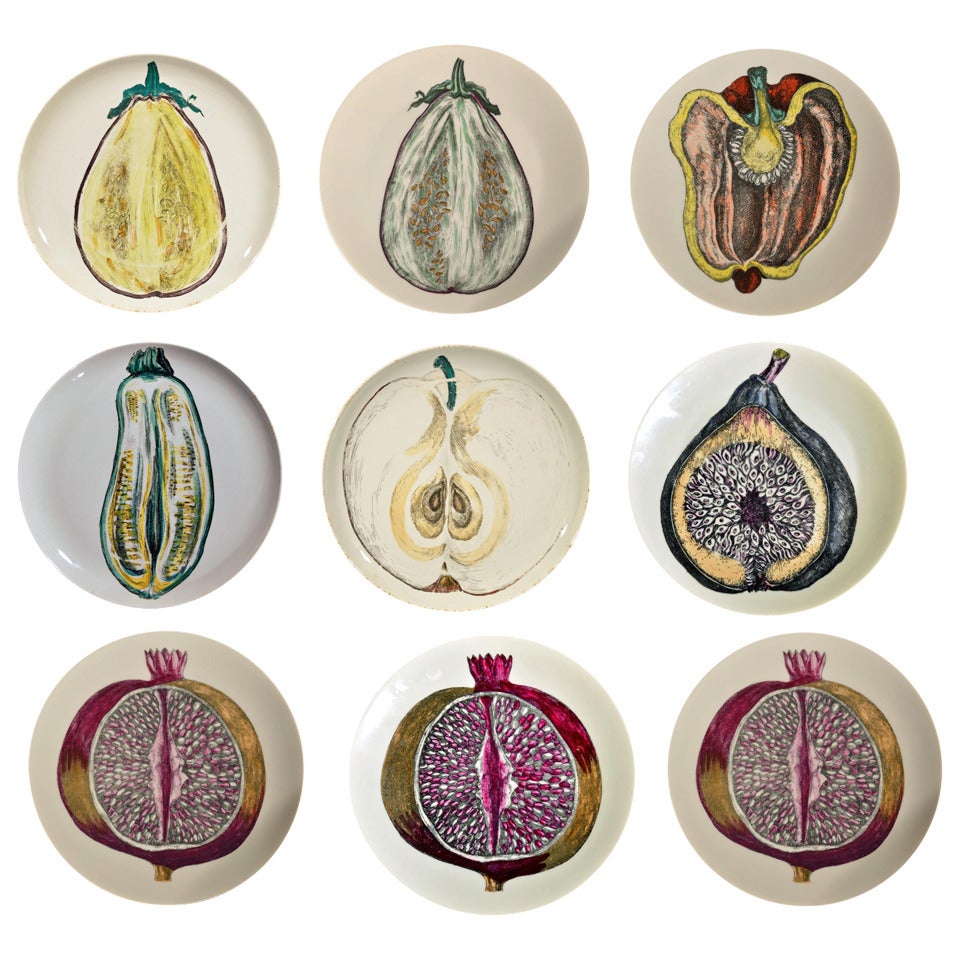 Nine Piero Fornasetti Vintage Fruit Plates