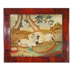 Antique A Charming British Wool Picture Depicting Three Guinea Pigs.