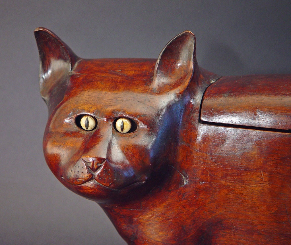 Wood A Rare Folk Art Articulated Cat Box