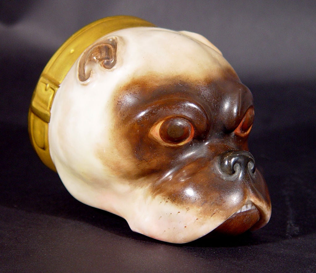 Hand-Painted An Unusual Stirrup Cup in the form of a Pug