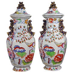 A Pair of Mason's Ironstone Vases & Covers