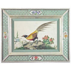 A Set of Six Chinese Watercolours of Birds in Églomisé  Frames