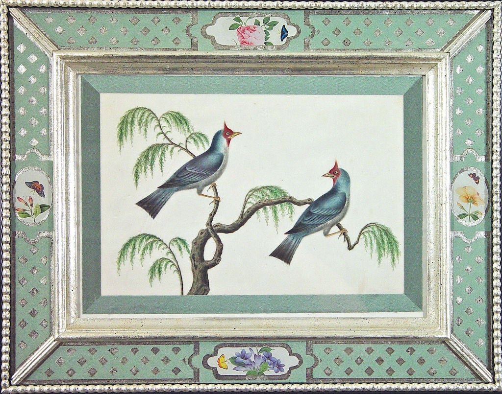 A Set of Six Chinese Watercolours of Birds in Églomisé  Frames 2