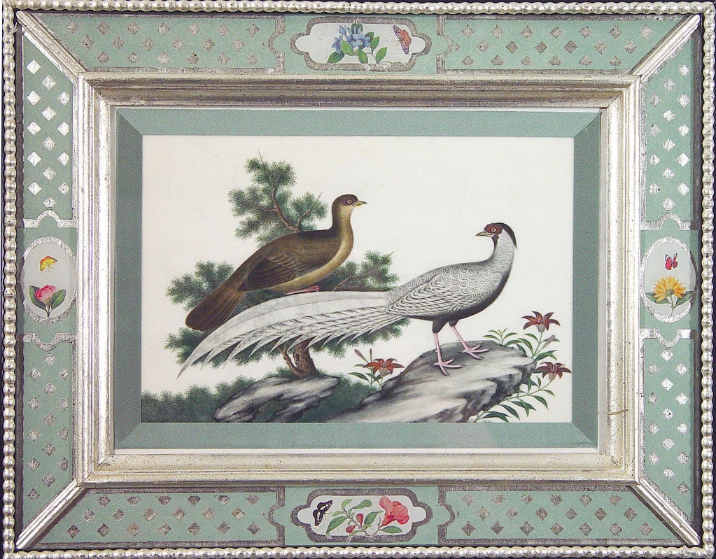 A Set of Six Chinese Watercolours of Birds in Églomisé  Frames 5