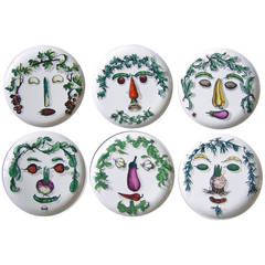 Set of Six Rare Piero Fornasetti Arcimboldesca Motif Vegetable Face Plates