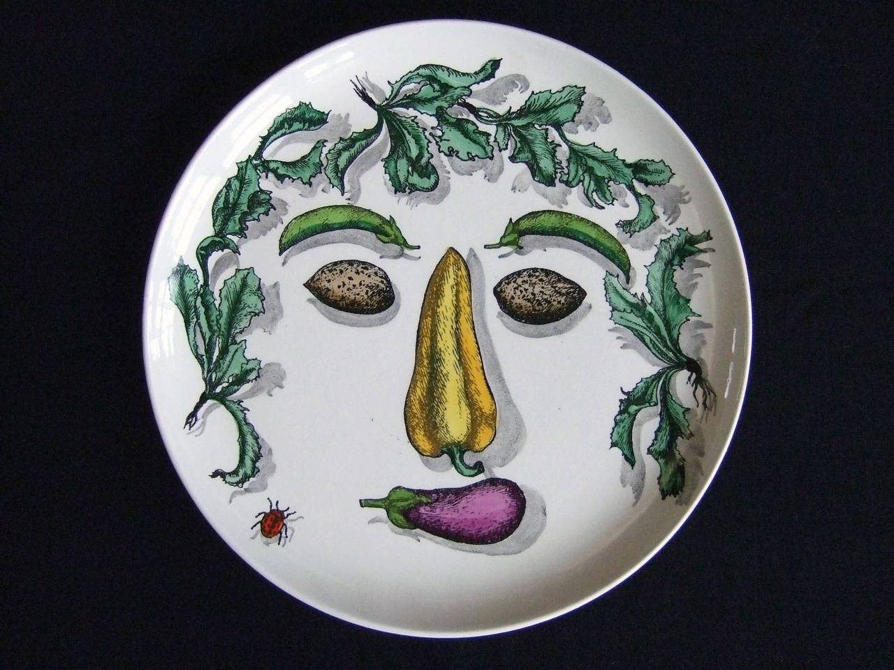 Italian Set of Six Rare Piero Fornasetti Arcimboldesca Motif Vegetable Face Plates