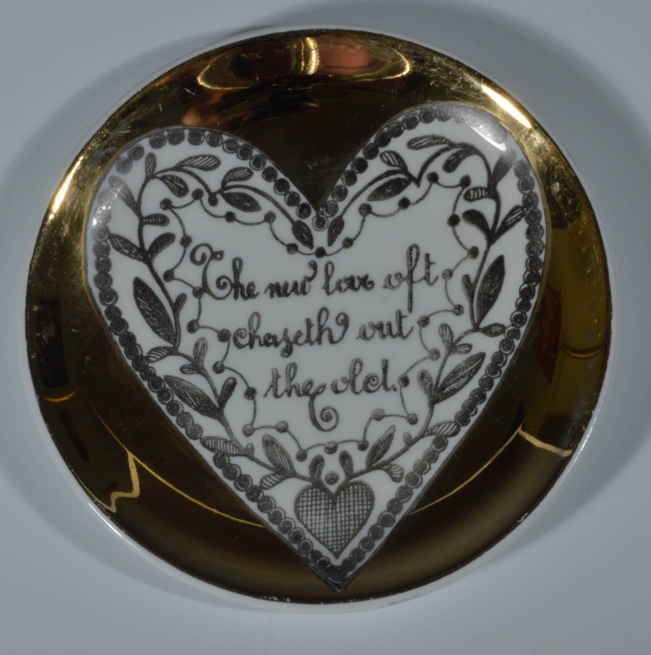 Mid-Century Modern Piero Fornasetti Porcelain Boxed Coaster Set with Love, Hearts and Sayings