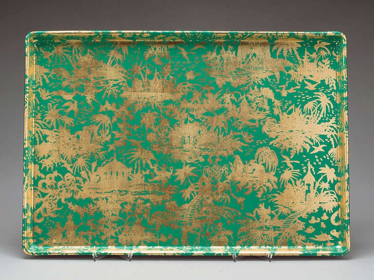 A Piero Fornasetti Large Green-ground Chinoiserie Tray