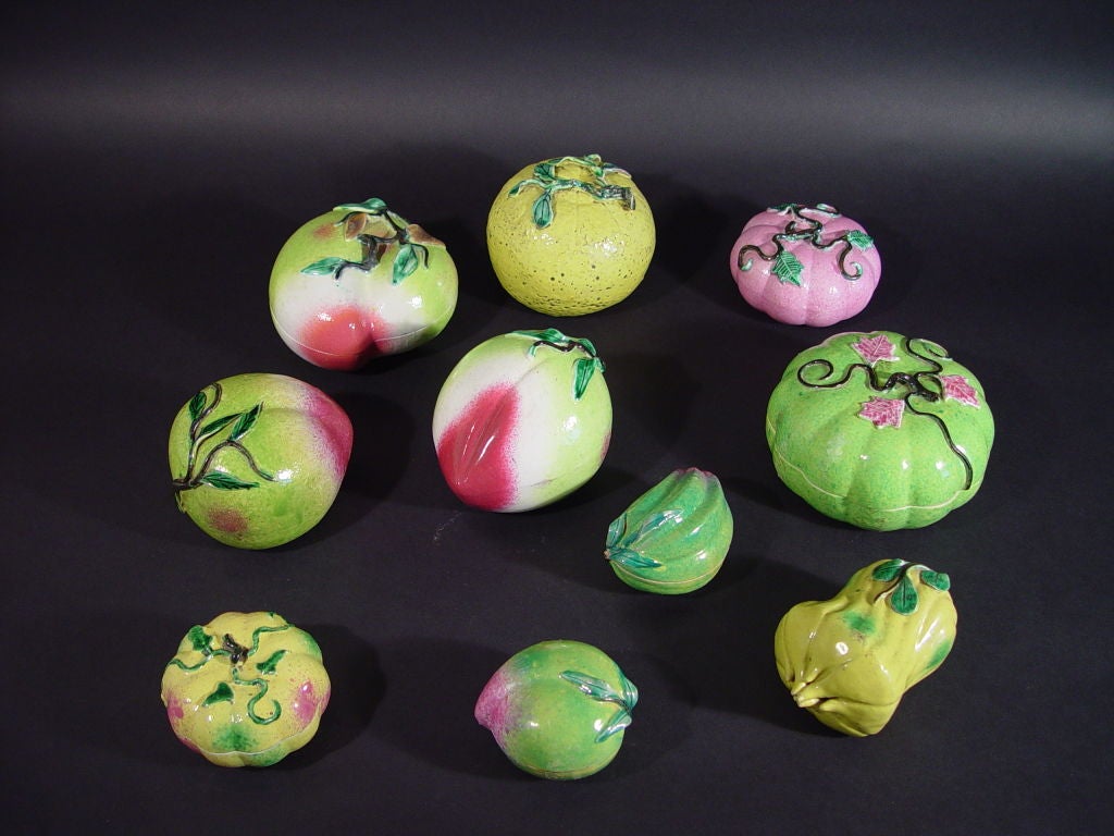 A Collection of ten fruits both solid and two-piece boxes.  They can be sold separately.