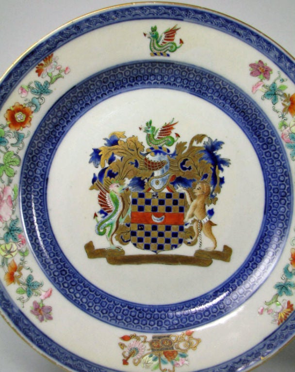 Hand-Painted Pair of Chinese Armorial Plates  with the Arms of Clifford