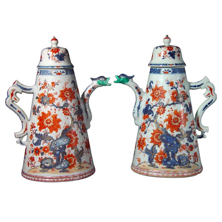 A Massive Pair of Chinese Lighthouse Imari Coffee Pots