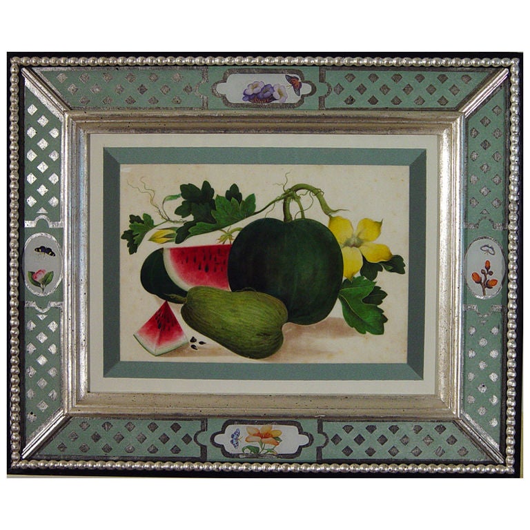 Set of Seven Chinese Watercolours of Fruit on Pith