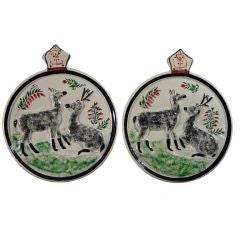 Antique A Pair of Scottish Pottery Pearlware Plaques of Deer