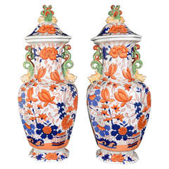 Pair of Large Mason's Ironstone Japan Pattern Vases & Covers