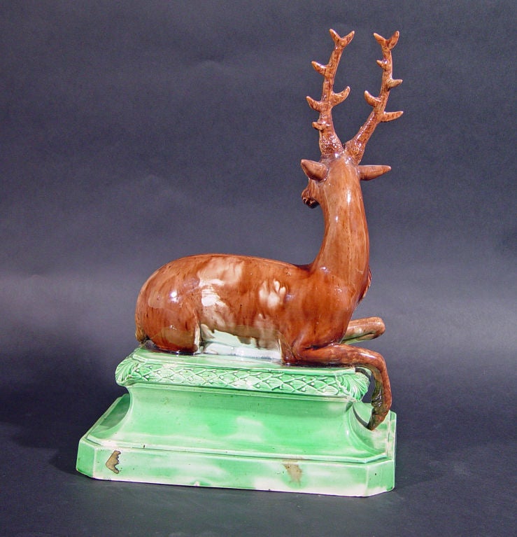 A Rare & Important Wood Family Creamware Figure of a Stag In Good Condition In Downingtown, PA
