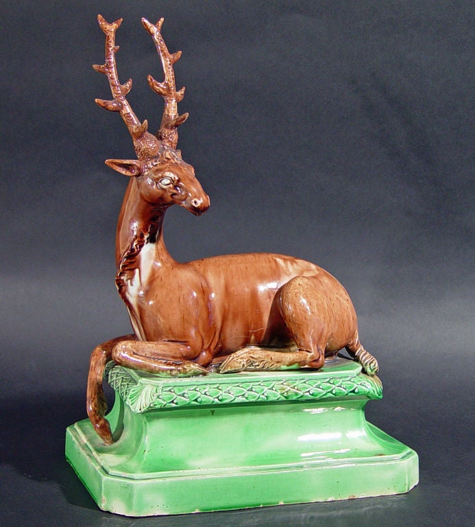 Pottery A Rare & Important Wood Family Creamware Figure of a Stag