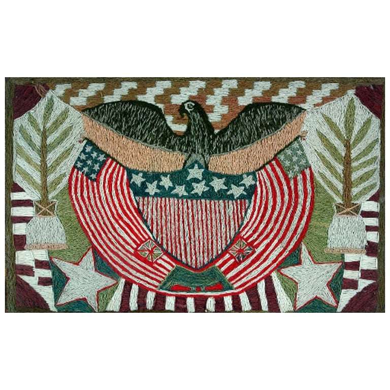 A Fine Woolwork Picture of An American Eagle and Flag