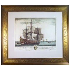 Engraving of H.M.S. Blenheim By A. Roublard after Isaac Sailmaker.