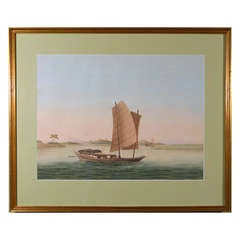 Chinese Watercolor of a Sampan on Paper, circa 1800 1