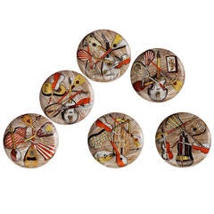 Vintage Set of Six Piero Fornasetti Strumenti Musicali Plates