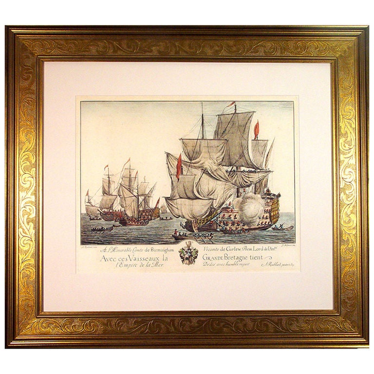 Engraving of H.M.S. Grande Bretagne by A. Roublard after Isaac Sailmaker.