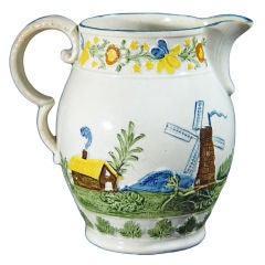 Windmill Decorated Pottery Jug