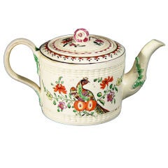 An English Enamelled Creamware Teapot & Cover