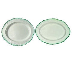 A Pair of Large Davenport Creamware Green Feather-edged Dishes