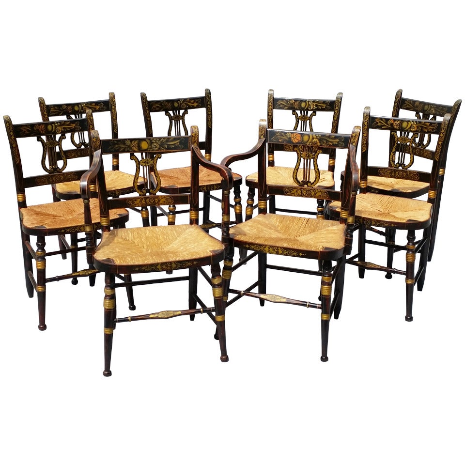 Set of Eight American Lyle-Back Hitchcock Chairs
