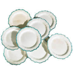 Antique Set of Ten Creamware Green Shell-Edged Plates