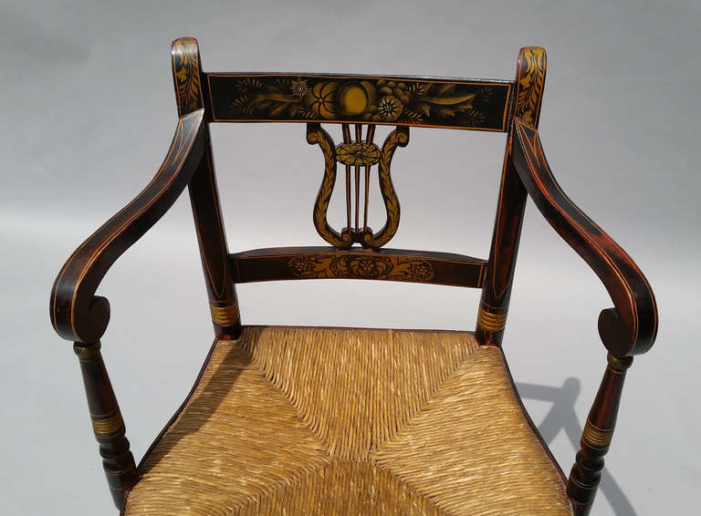 Folk Art Set of Eight American Lyle-Back Hitchcock Chairs