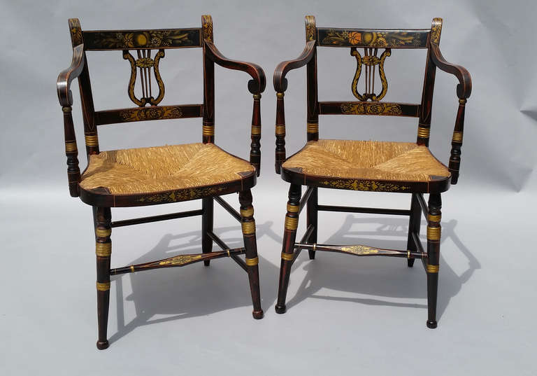 Painted Set of Eight American Lyle-Back Hitchcock Chairs