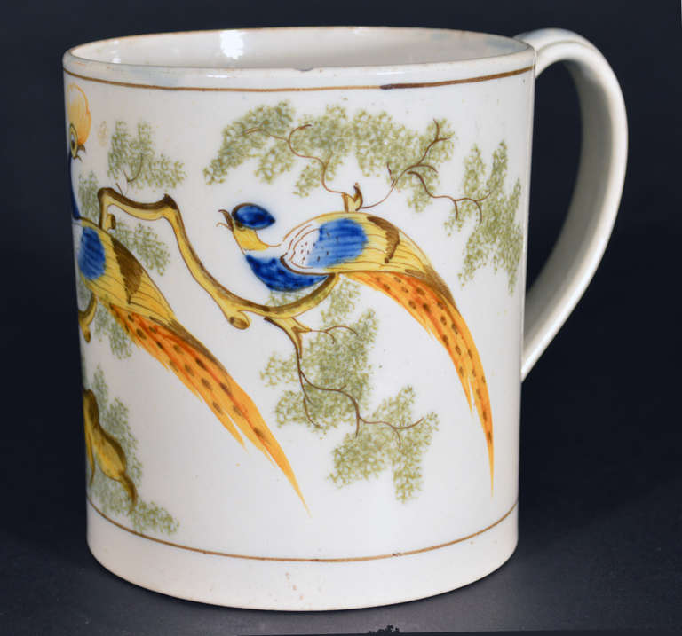 Folk Art Pearlware Peafowl Large Tankard