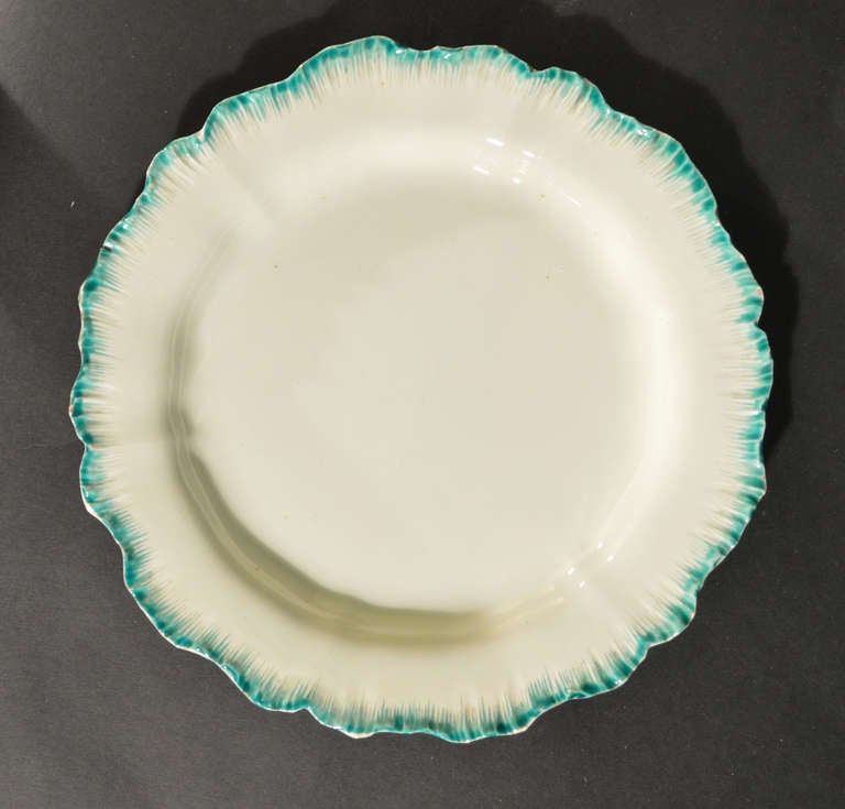 British Set of Ten Creamware Green Shell-Edged Plates