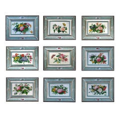 A Set of Nine Chinese Export Botanical Watercolours of Flowers