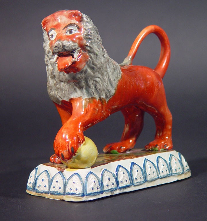 19th Century A Fine Pair of Staffordshire Pottery Lions