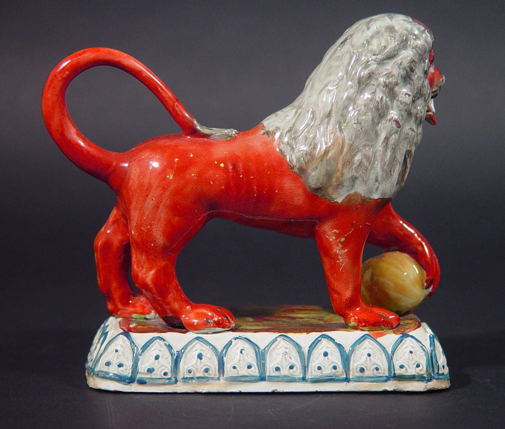A Fine Pair of Staffordshire Pottery Lions 1