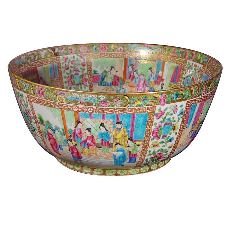 A Massive Rose Canton Porcelain Punch Bowl