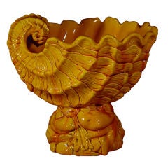 Antique A Large Yellow Burmantofts Majolica Pottery Nautilus Jardinere