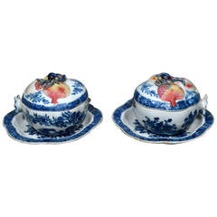 Pair of Extremely Rare Chinese Export Pomegranate Porcelain Tureens and Stands
