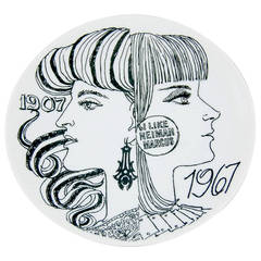 Piero Fornasetti Porcelain Presentation Plate for Neiman Marcus 1967.