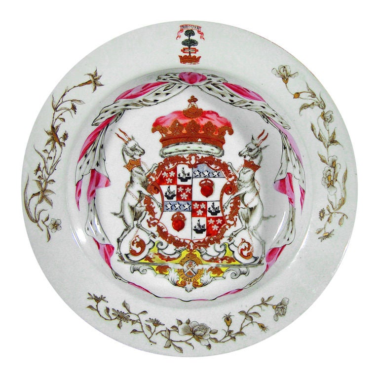 A Chinese Export Armorial Soup Plate with the Arms of Hamilton