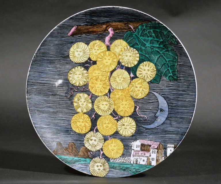 A Set of Twelve Coloured Piero Fornasetti Calendar Plates of the Sun. 4